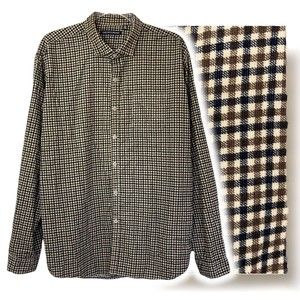 Saks Fifth Ave Shirt Men’s XL Brown Plaid Button Up Long Sleeve Casual Corduroy